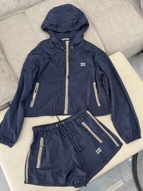 Miu Miu Navy Nylon Track Set - Cropped Windbreaker & Shorts M